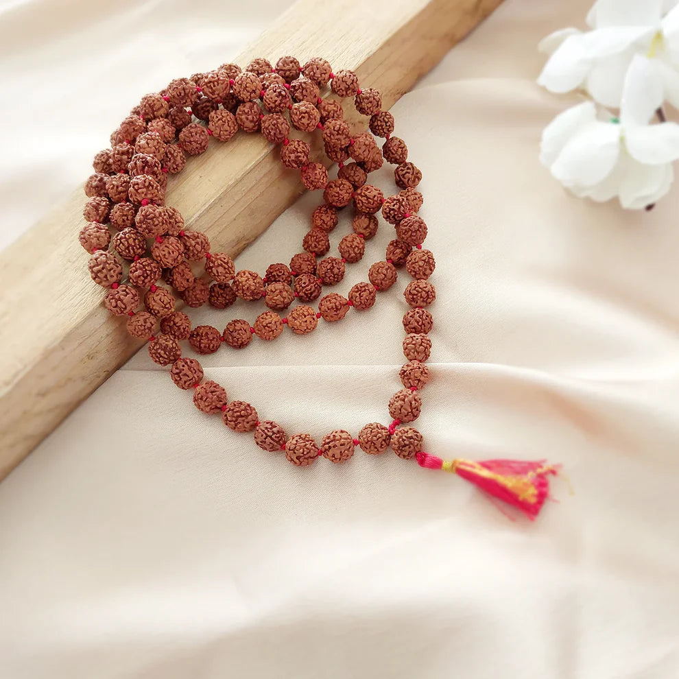 8MM 5 Mukhi Rudraksha Mala With Lab Tested Certificate