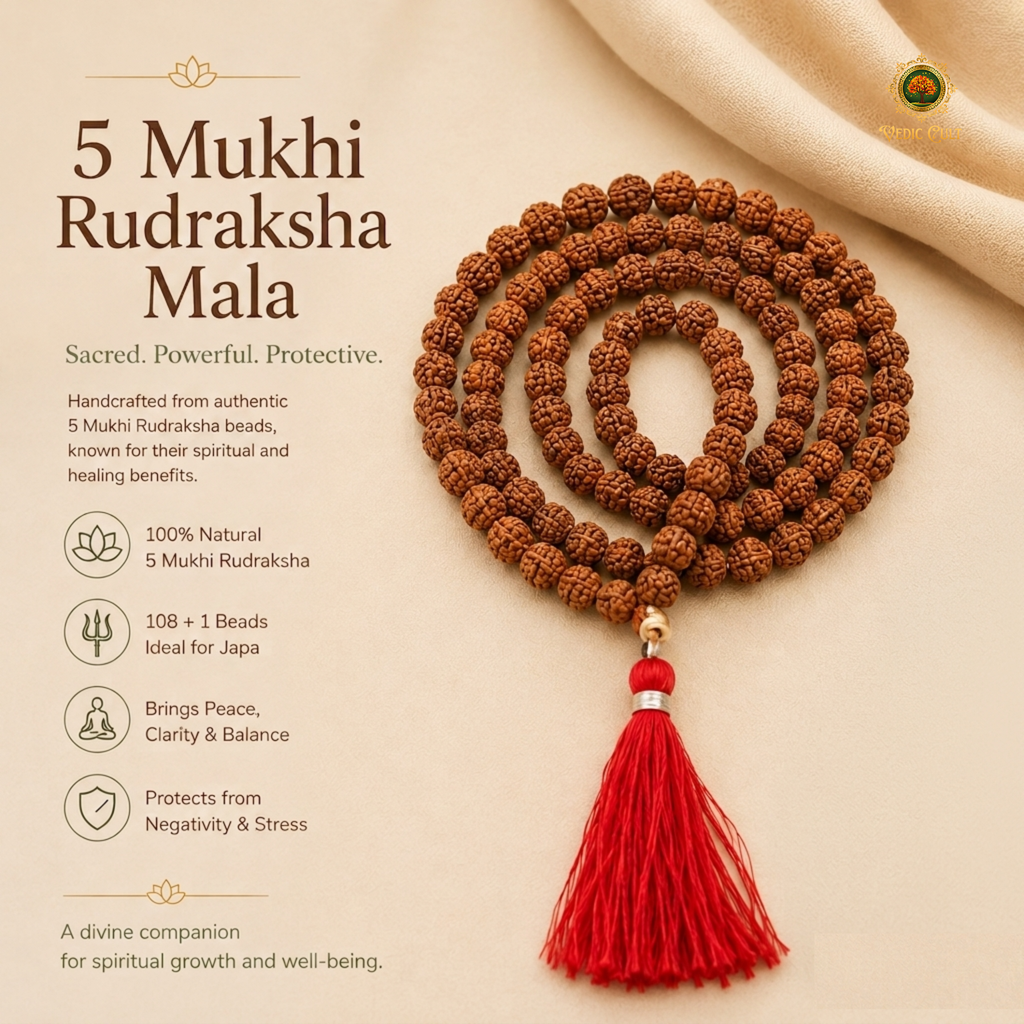 8MM 5 Mukhi Rudraksha Mala With Lab Tested Certificate