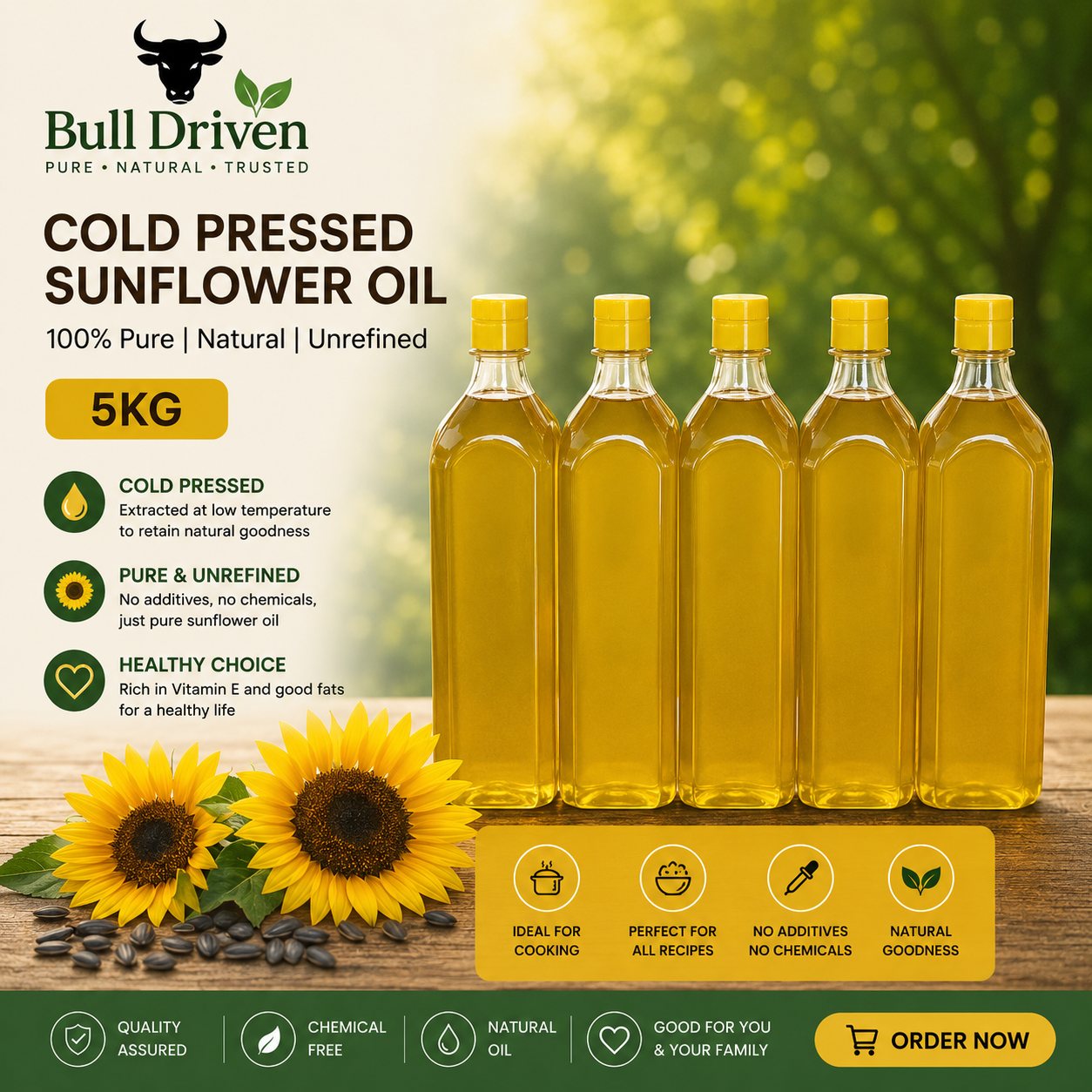 Bull Driven Sunflower Oil | Wooden Cold Pressed | 5L